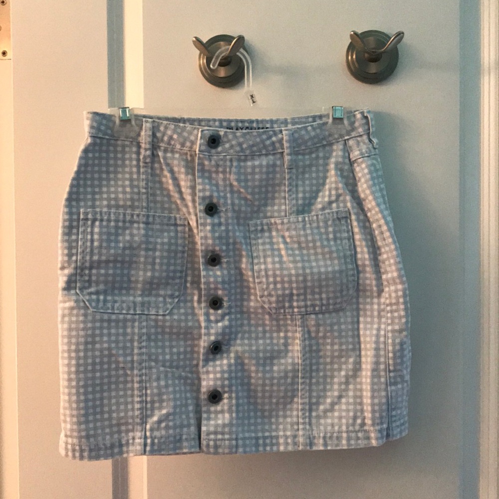 Unique denim gingham print skirt